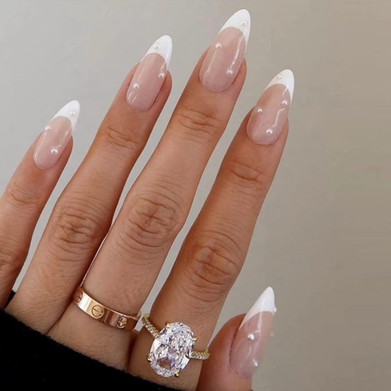 Misssix 6 Packs (144 Pcs) Press on Nails Medium Design, Misssix Short Fake Nails Almond French Glue on Nails Set with Adhesive Tabs Nail File Acrylic False Nail Kits for Women - Image 3