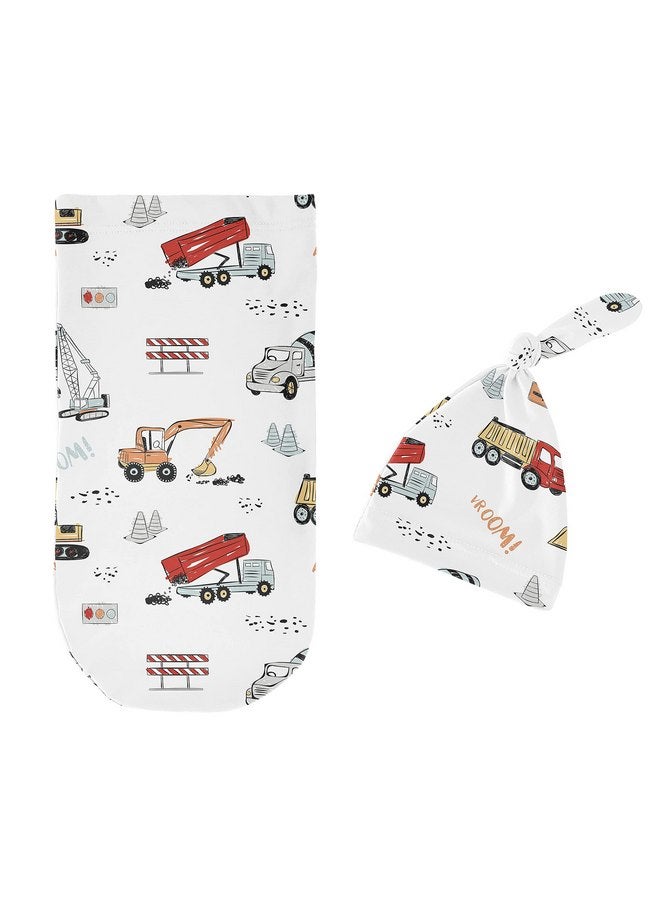 Sweet Jojo Designs Sweet Jojo Designs Construction Truck Baby Boy Cocoon and Beanie Hat Set Jersey Stretch Knit Sleeping Bag Infant Newborn Nursery Sleep Wrap Sack - Grey Yellow Orange Red and Blue Transportation  - Image 2
