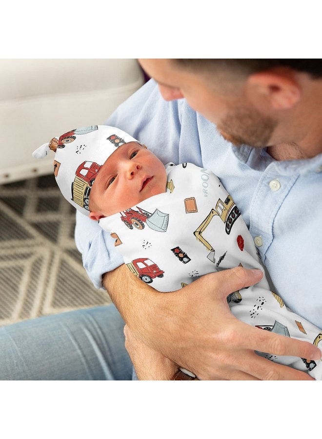 Sweet Jojo Designs Sweet Jojo Designs Construction Truck Baby Boy Cocoon and Beanie Hat Set Jersey Stretch Knit Sleeping Bag Infant Newborn Nursery Sleep Wrap Sack - Grey Yellow Orange Red and Blue Transportation  - Image 3