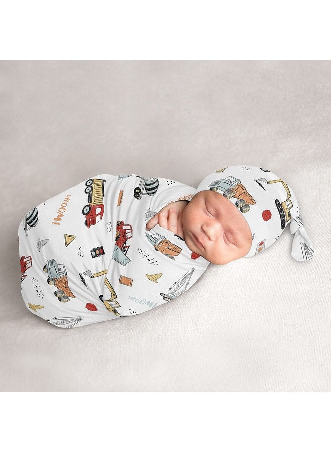 Sweet Jojo Designs Sweet Jojo Designs Construction Truck Baby Boy Cocoon and Beanie Hat Set Jersey Stretch Knit Sleeping Bag Infant Newborn Nursery Sleep Wrap Sack - Grey Yellow Orange Red and Blue Transportation  - Image 1
