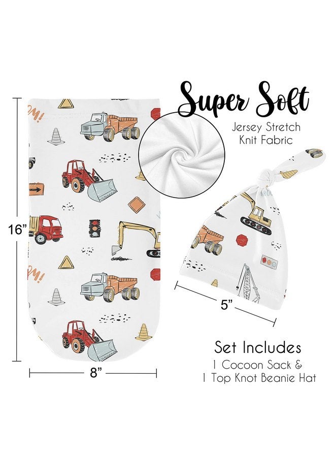 Sweet Jojo Designs Sweet Jojo Designs Construction Truck Baby Boy Cocoon and Beanie Hat Set Jersey Stretch Knit Sleeping Bag Infant Newborn Nursery Sleep Wrap Sack - Grey Yellow Orange Red and Blue Transportation  - Image 5