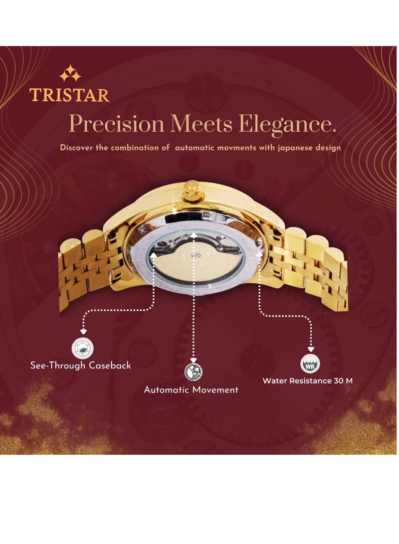 تريستار Tristar BA للرجال التلقائي ووتش الأرقام الشمبانيا الاتصال الهاتفي الذهب سوار المعصم ووتش للرجال - Image 5