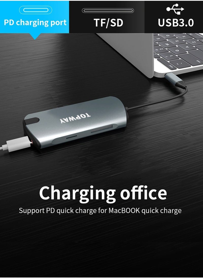 TOPWAY USB C Hub,7 In 1 Type C Adapter With 4 USB 3.0 Ports,1 PD Quick Charge Port,SD & TF Card Slots  - Image 5