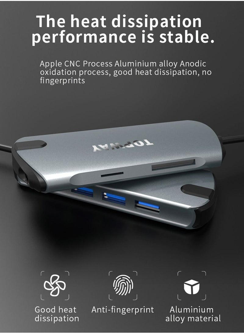 TOPWAY USB C Hub,7 In 1 Type C Adapter With 4 USB 3.0 Ports,1 PD Quick Charge Port,SD & TF Card Slots  - Image 2