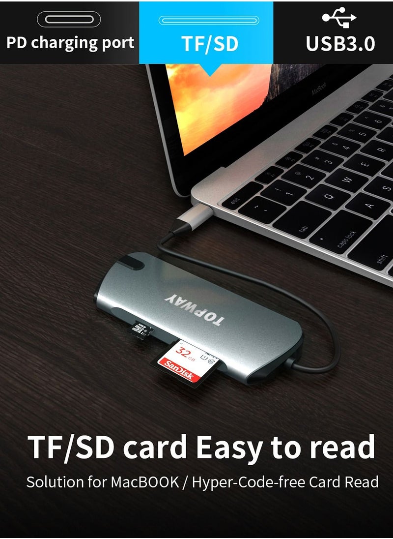 TOPWAY USB C Hub,7 In 1 Type C Adapter With 4 USB 3.0 Ports,1 PD Quick Charge Port,SD & TF Card Slots  - Image 4