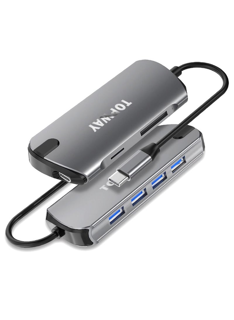 TOPWAY USB C Hub,7 In 1 Type C Adapter With 4 USB 3.0 Ports,1 PD Quick Charge Port,SD & TF Card Slots  - Image 1