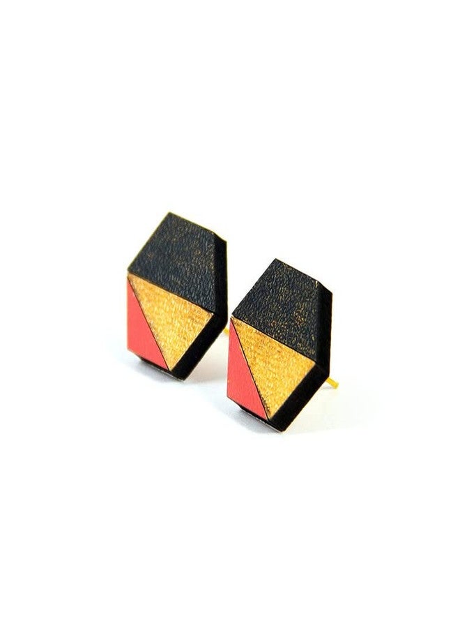 ORENAME Wooden Stud Earrings 1 Pair Set Handmade Wooden Earrings with Ear Backs for Women and Girls Different Shapes and Colors for Girls and Women(Style-3) - Image 1