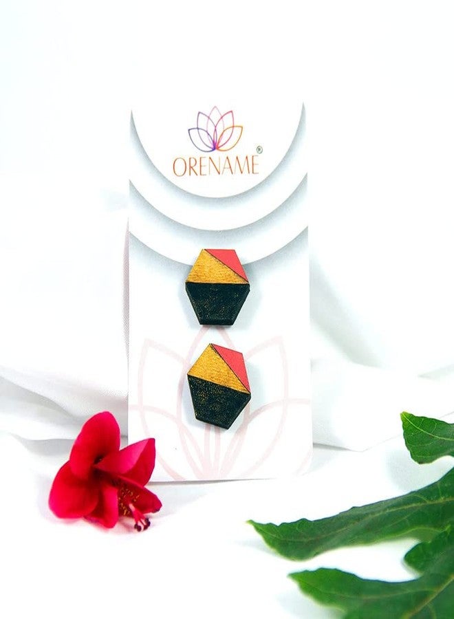ORENAME Wooden Stud Earrings 1 Pair Set Handmade Wooden Earrings with Ear Backs for Women and Girls Different Shapes and Colors for Girls and Women(Style-3) - Image 3