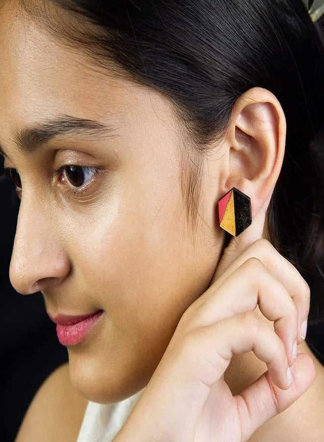 ORENAME Wooden Stud Earrings 1 Pair Set Handmade Wooden Earrings with Ear Backs for Women and Girls Different Shapes and Colors for Girls and Women(Style-3) - Image 4
