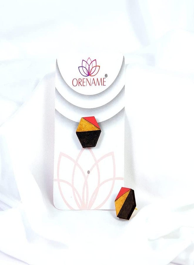 ORENAME Wooden Stud Earrings 1 Pair Set Handmade Wooden Earrings with Ear Backs for Women and Girls Different Shapes and Colors for Girls and Women(Style-3) - Image 5