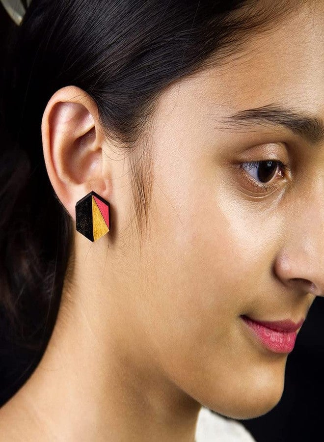 ORENAME Wooden Stud Earrings 1 Pair Set Handmade Wooden Earrings with Ear Backs for Women and Girls Different Shapes and Colors for Girls and Women(Style-3) - Image 2
