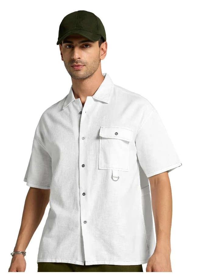 بيونغ White Contrast Stitch Shirt for Men