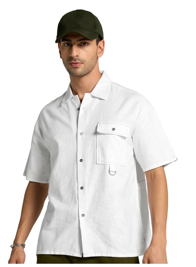 Beyoung White Contrast Stitch Shirt for Men  - Image 1