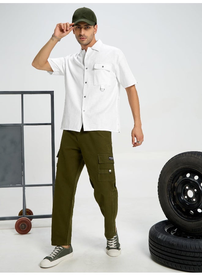 Beyoung White Contrast Stitch Shirt for Men  - Image 4