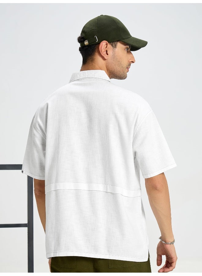 Beyoung White Contrast Stitch Shirt for Men  - Image 5
