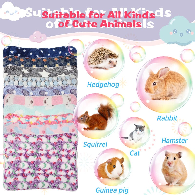 Tudomro 10 Pcs Guinea Pig Bed Mat with Cleaning Dustpan Brush 15" x 11" Animal Bedding Fleece Bunny Sleeping Pad for Small Dogs Cats Rats Hedgehogs Ferrets Hamster Indoor (Heart Star) - Image 4