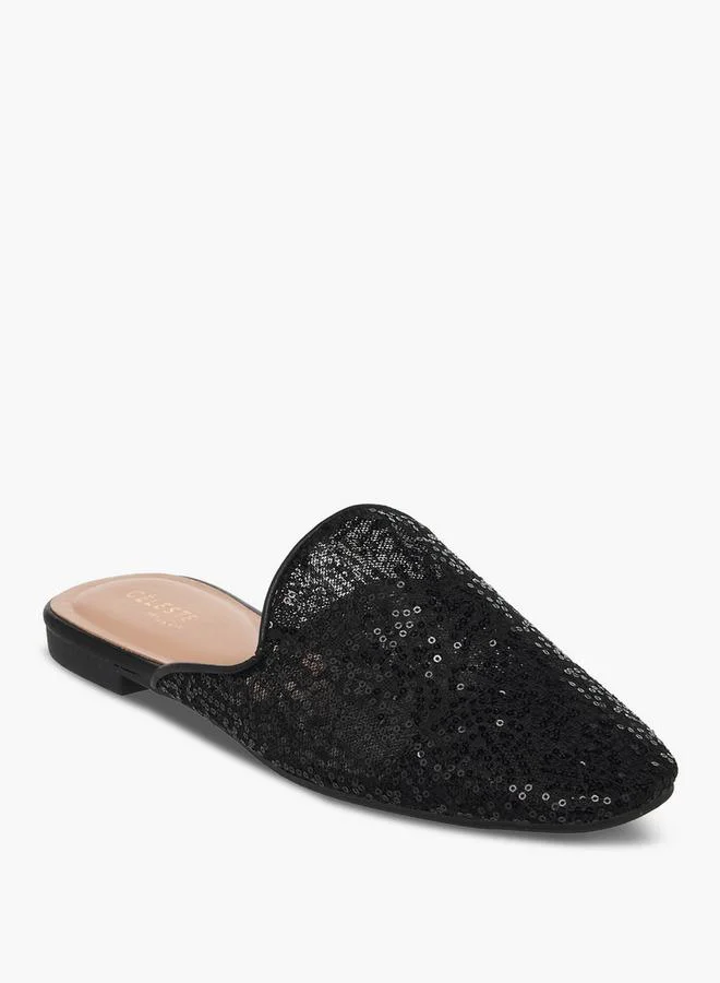 Celeste BLACK Women Sequinned Embellished Mules for Women | Best Price UAE