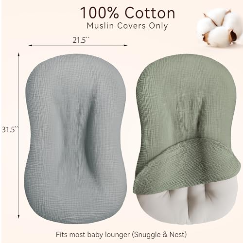 Pro Goleem Muslin Baby Lounger Cover 2 Pack Cotton Soft Breathable Infant Nest Slipcovers Envelope Closure Compatible with Snuggle MeLoungers Machine Washable Cover Only for Boys GirlsGray Green - Image 3