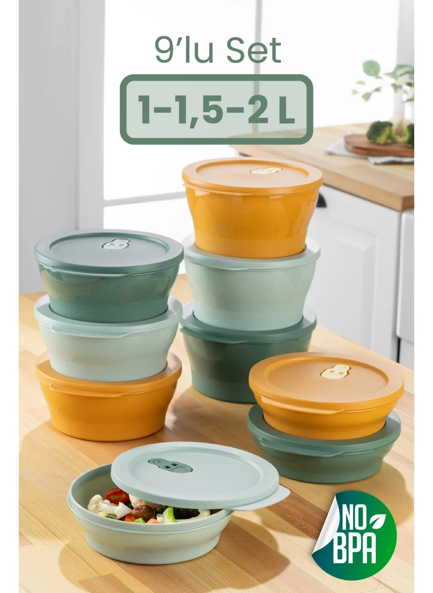 Vienev 9-Piece Clip-on Lid Storage Container 3x(2-1.5-1 Liter) Colorful