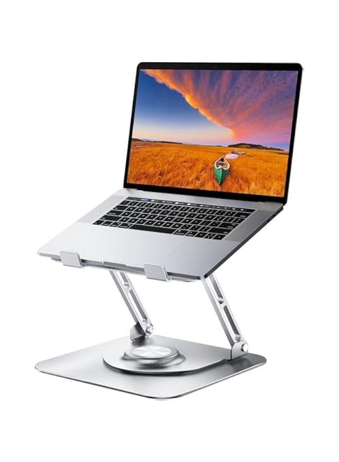 بيوينتي اولايج حامل لابتوب للمكتب، حامل كمبيوتر قابل للتعديل مع قاعدة دوارة 360 درجة، حامل لابتوب مريح للعمل التعاوني، حامل لابتوب قابل للطي ومحمول، يناسب جميع اجهزة اللابتوب مقاس 10-17 انش (فضي) - Image 1