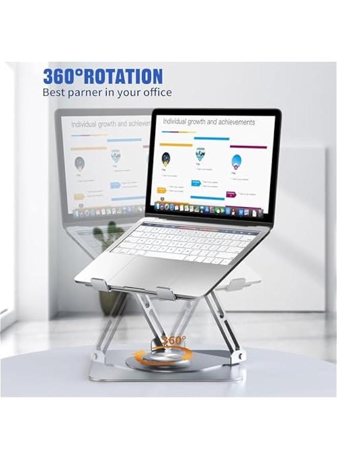 بيوينتي اولايج حامل لابتوب للمكتب، حامل كمبيوتر قابل للتعديل مع قاعدة دوارة 360 درجة، حامل لابتوب مريح للعمل التعاوني، حامل لابتوب قابل للطي ومحمول، يناسب جميع اجهزة اللابتوب مقاس 10-17 انش (فضي) - Image 2