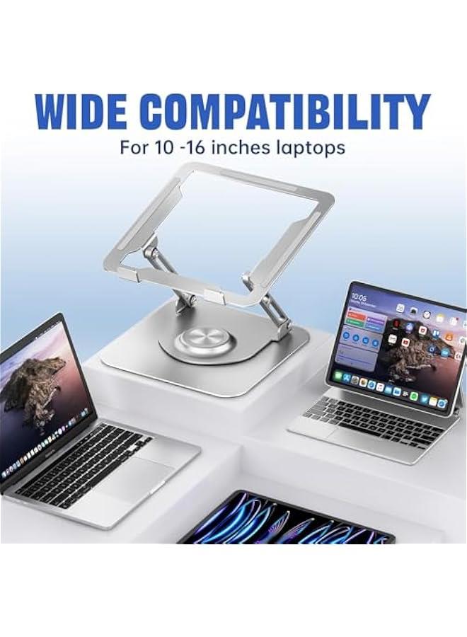 بيوينتي اولايج حامل لابتوب للمكتب، حامل كمبيوتر قابل للتعديل مع قاعدة دوارة 360 درجة، حامل لابتوب مريح للعمل التعاوني، حامل لابتوب قابل للطي ومحمول، يناسب جميع اجهزة اللابتوب مقاس 10-17 انش (فضي) - Image 3