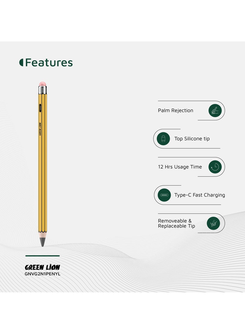 GREEN LION Vintage 2 in 1 Stylus Pencil with No Offset, No Delay and Auto Sleep Mode / 2018 & After iPads(12.2 & Above) / Palm Rejection / Top Silicone Tip / Super Adsorption / Advanced Tilt Sensitivity / Smart Pencil - Yellow  - Image 2
