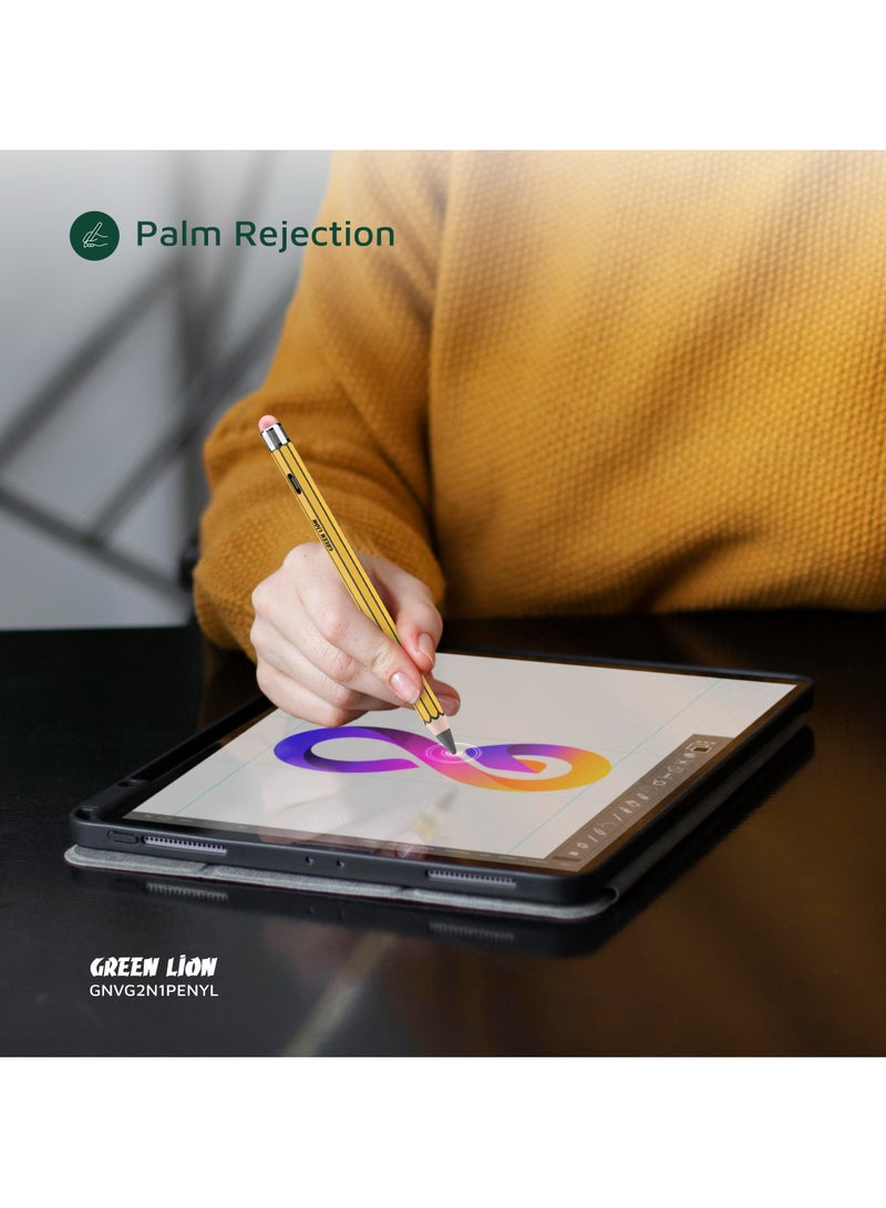 GREEN LION Vintage 2 in 1 Stylus Pencil with No Offset, No Delay and Auto Sleep Mode / 2018 & After iPads(12.2 & Above) / Palm Rejection / Top Silicone Tip / Super Adsorption / Advanced Tilt Sensitivity / Smart Pencil - Yellow  - Image 3