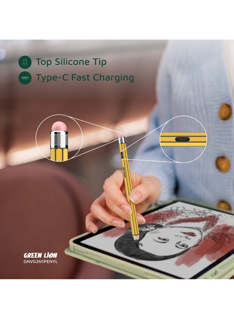 GREEN LION Vintage 2 in 1 Stylus Pencil with No Offset, No Delay and Auto Sleep Mode / 2018 & After iPads(12.2 & Above) / Palm Rejection / Top Silicone Tip / Super Adsorption / Advanced Tilt Sensitivity / Smart Pencil - Yellow  - Image 4