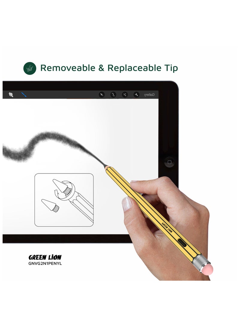 GREEN LION Vintage 2 in 1 Stylus Pencil with No Offset, No Delay and Auto Sleep Mode / 2018 & After iPads(12.2 & Above) / Palm Rejection / Top Silicone Tip / Super Adsorption / Advanced Tilt Sensitivity / Smart Pencil - Yellow  - Image 5