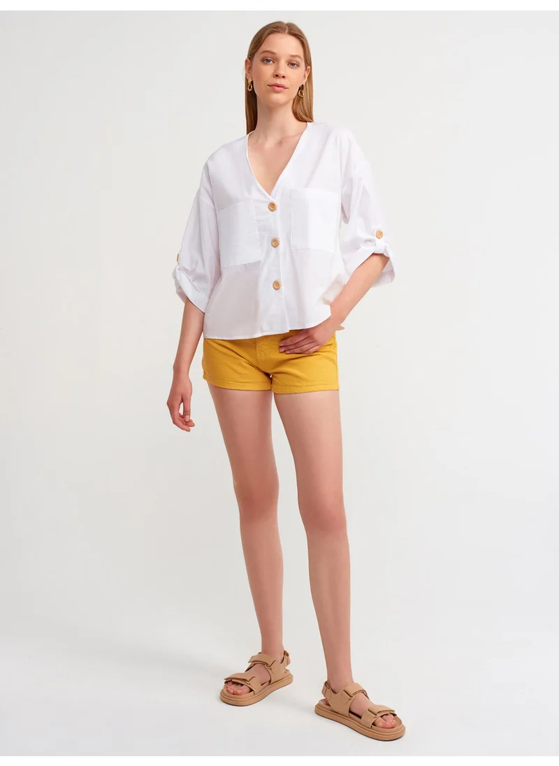ديلفين 50302 Oversize Epaulette Shirt-White