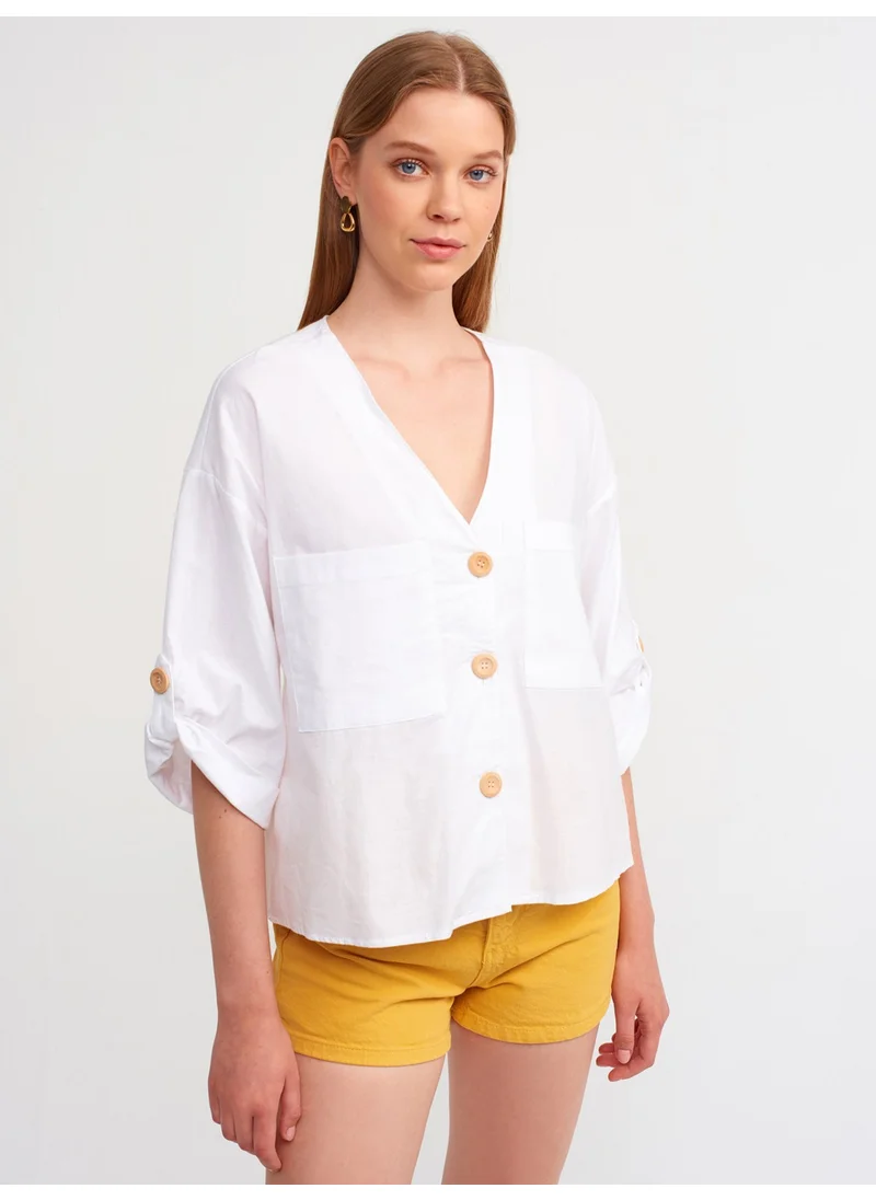 ديلفين 50302 Oversize Epaulette Shirt-White