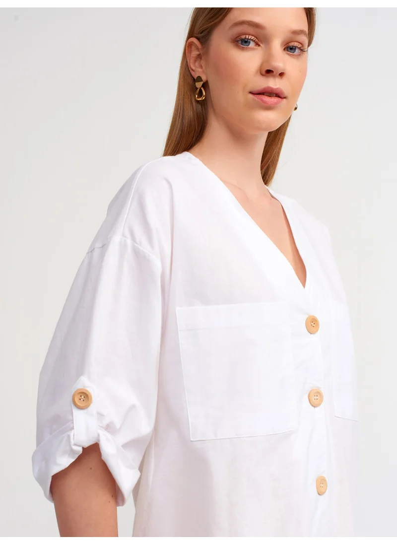 ديلفين 50302 Oversize Epaulette Shirt-White