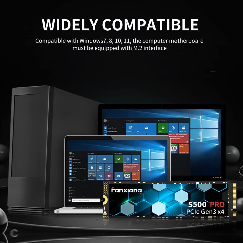 fanxiang S500 Pro 256GB NVMe SSD M.2 PCIe Gen3x4 2280 Internal Solid State Drive, SLC Cache 3D NAND TLC, Up to 3200MB/s, Compatible with Laptop and PC Desktops(Black) - Image 4