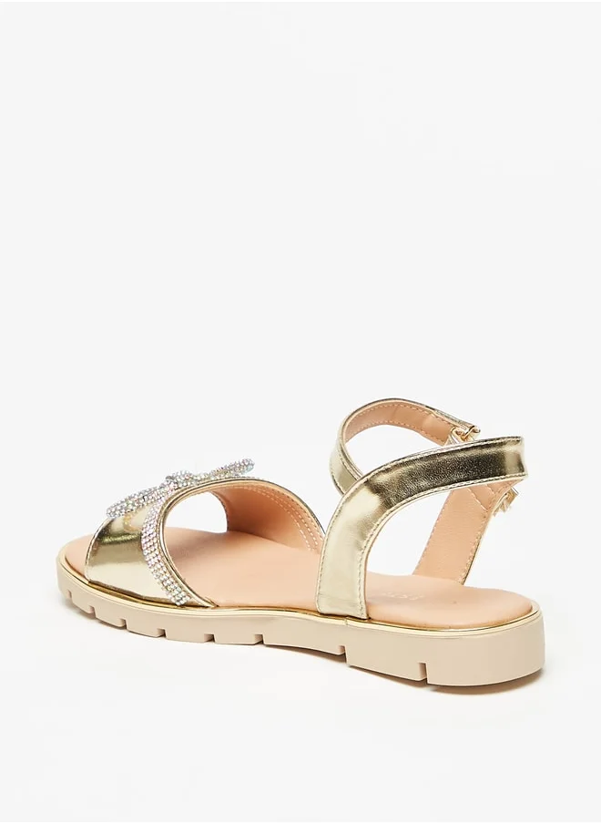 سيليست Girls' Bow Embellished Sandals with Hook and Loop Closure