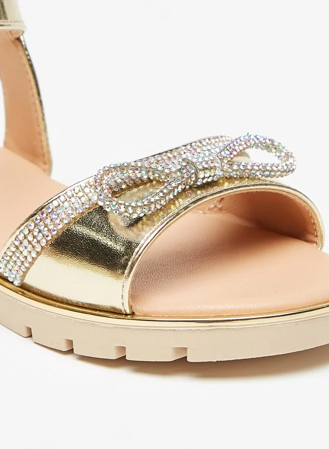 Celeste Girls' Bow Embellished Sandals with Hook and Loop Closure