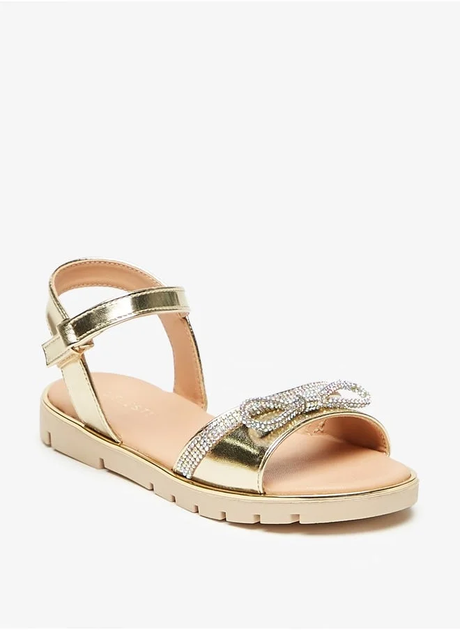 Celeste Girls' Bow Embellished Sandals with Hook and Loop Closure