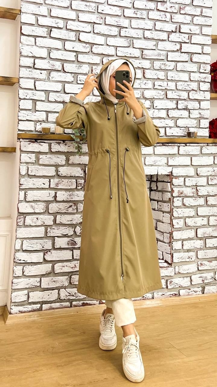 Marjinal City Marginal City Beige Striped and Self-Lined Waterproof Women's Trench Coat - Image 4