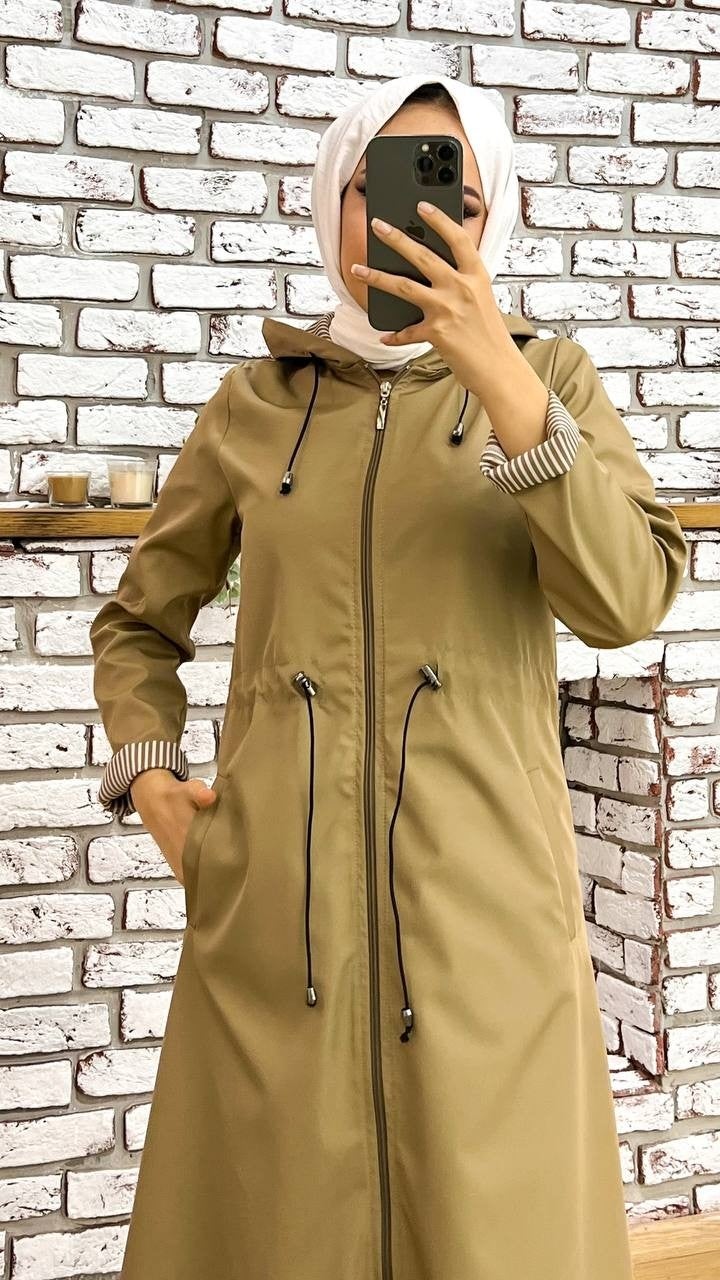Marjinal City Marginal City Beige Striped and Self-Lined Waterproof Women's Trench Coat - Image 5