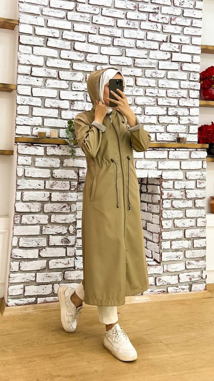 Marjinal City Marginal City Beige Striped and Self-Lined Waterproof Women's Trench Coat - Image 3