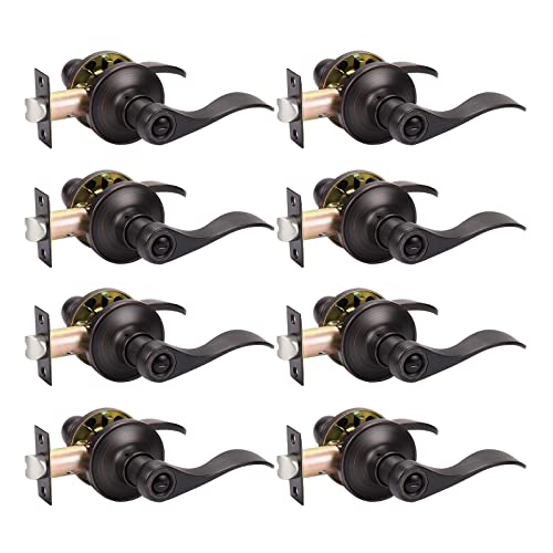 KNOBWELL 8 Pack Bronze Door Lever Handles Privacy Interior Door Knobs for Bedroom/Bathroom with Lock, Reversible for Right or Left - Image 1