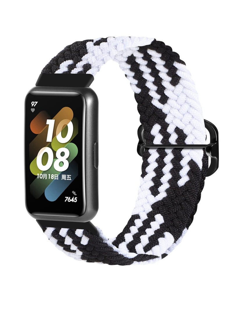Strap for Huawei Band 7 Hand-woven Adjustable Strap, Compatible for Huawei Band 7 Replacement Nylon Wristband Strap,Black and White  - Image 1