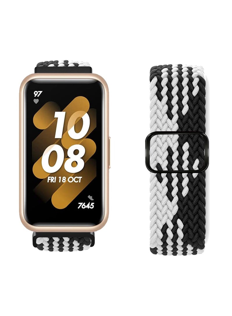 Strap for Huawei Band 7 Hand-woven Adjustable Strap, Compatible for Huawei Band 7 Replacement Nylon Wristband Strap,Black and White  - Image 2