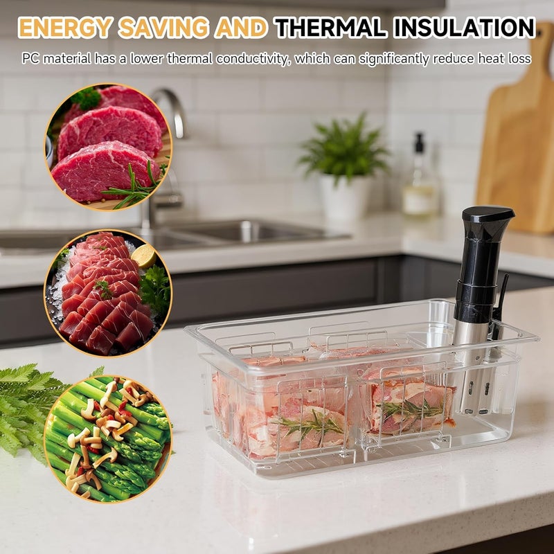 Zertylre حاوية Sous Vide سعة 6 لتر مع غطاء ورف من الفولاذ المقاوم للصدأ قابل للفك، مع أقسام فاصلة، متوافقة مع أجهزة Anova، Anova Nano، Joule، و Instant Pot، بالإضافة إلى أجهزة الطهي بالضغط السفلي (سعة 25 لتر). - Image 3