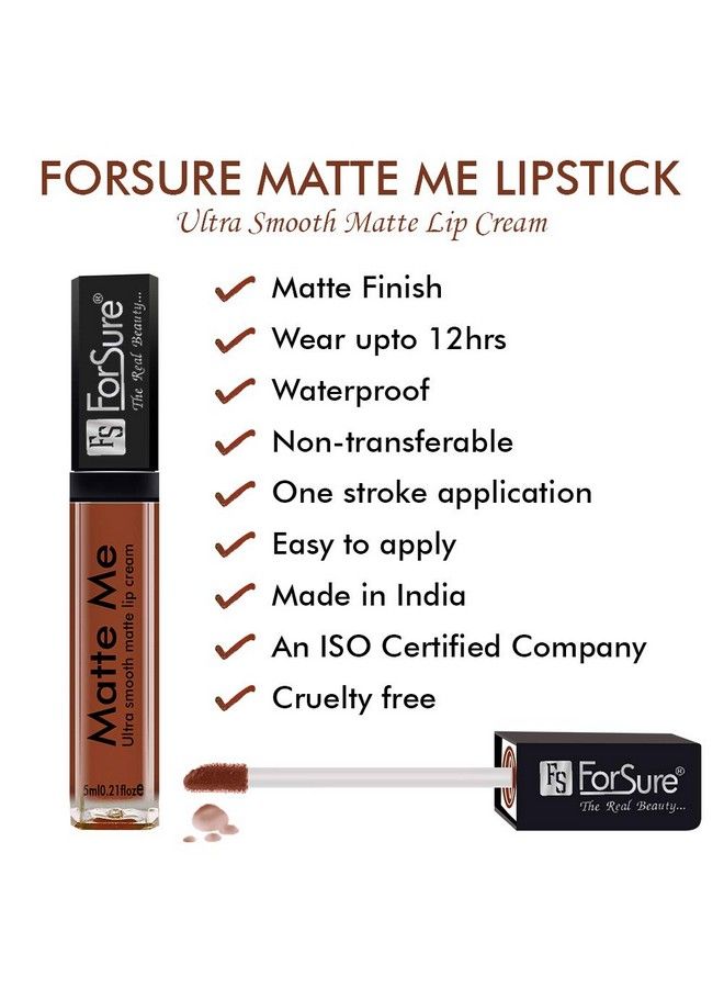 FORSURE أحمر شفاه سائل مطفي فائق بقاء (حتى 12 ساعة بقاء) مقاوم للنقل ومقاوم للماء لون شفاه سائل طويل الأمد بني صدئ - Image 5