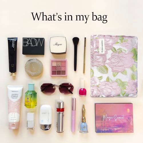 STARDW Aesthetic Floral Makeup Bag Cute Small Cosmetic Bags for Women Girls, Travel Toiletry Bag Large Capacity Zipper Makeup Pouch, Purse Organizer Pouches (Embossed Rose) - Image 4
