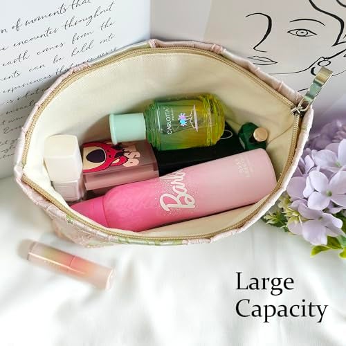 STARDW Aesthetic Floral Makeup Bag Cute Small Cosmetic Bags for Women Girls, Travel Toiletry Bag Large Capacity Zipper Makeup Pouch, Purse Organizer Pouches (Embossed Rose) - Image 5