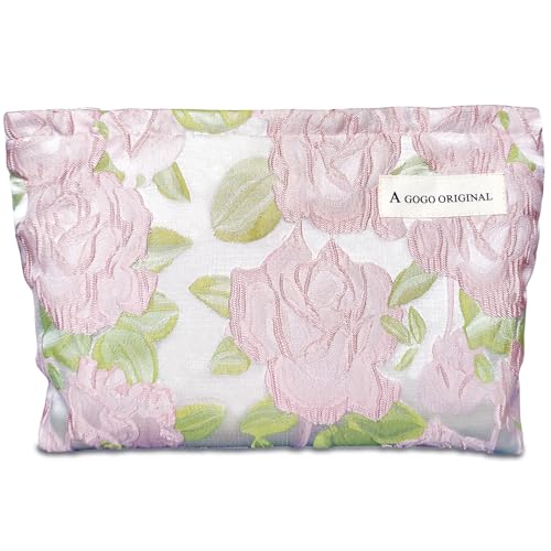 STARDW Aesthetic Floral Makeup Bag Cute Small Cosmetic Bags for Women Girls, Travel Toiletry Bag Large Capacity Zipper Makeup Pouch, Purse Organizer Pouches (Embossed Rose) - Image 1