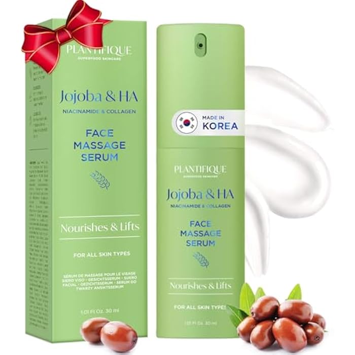 PLANTIFIQUE Korean Jojoba Oil & Hyaluronic Acid Face Massage Serum – Hydrating Anti-Aging Collagen & Niacinamide Formula – Perfect for Gua Sha Facial Massage – Gift for Men & Women - Image 1