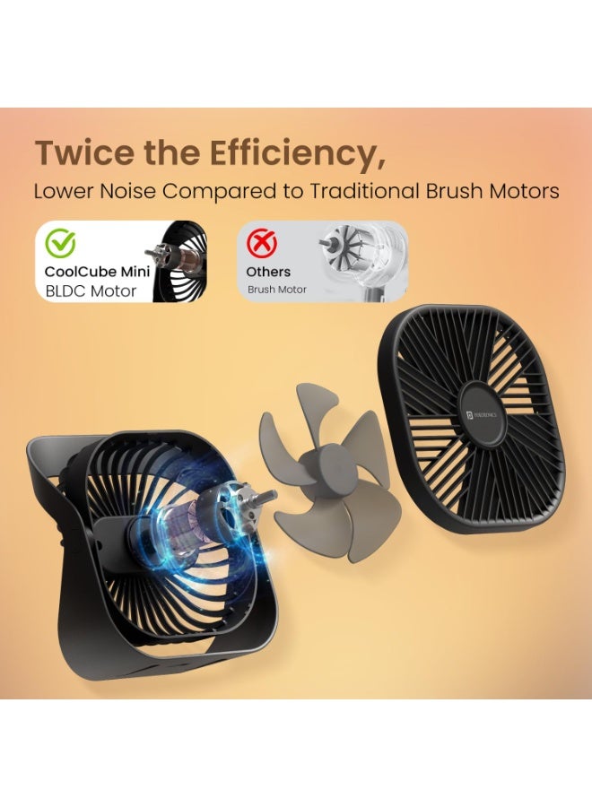 Portronics CoolCube Mini, 2-in-1 Desktop & Wall Fan, 2000mAh Battery, Type-C Charging, 360° Rotate with Pasteable Hook, 3 Speed Modes, BLDC Motor,Quiet Operation,3 Hour Playtime,Compact&Portable,Black - Image 4